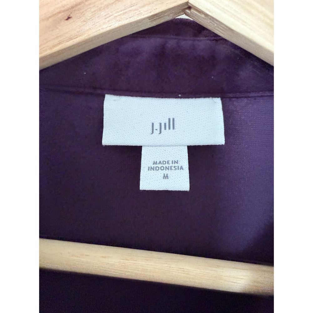 J. Jill M Plum Purple Stretch Velvet Button Front Midi Shirt Dress Cotton Blend - Picture 11 of 12
